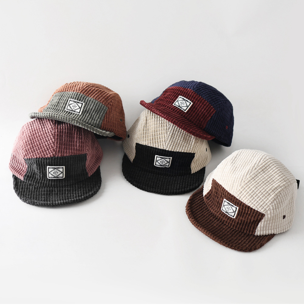 Corduroy Cap 5 Panel - หมวกเบสบอลผ้าลูกฟูก 5 แผง ลายบล็อกสี คอลเลคชั่นใหม่ ฤดูใบไม้ร่วง-ฤดูหนาว