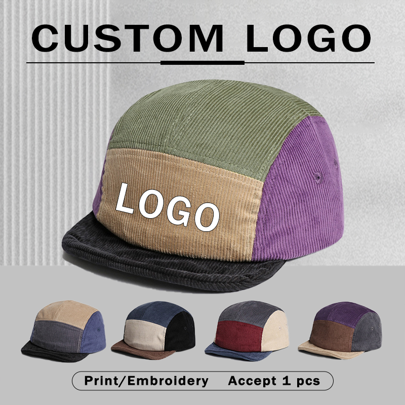 Corduroy Cap 5 Panel - หมวกเบสบอลผ้าคอร์ดูรอยทรงสั้นสไตล์เรโทร ปรับแต่งโลโก้ได้ เหมาะสำหรับฤดูใบไม้ผลิและฤดูใบไม้ร่วง ดีไซน์ลำลอง แมตช์สีได้หลากหลาย หมวกผู้ชายแบบ