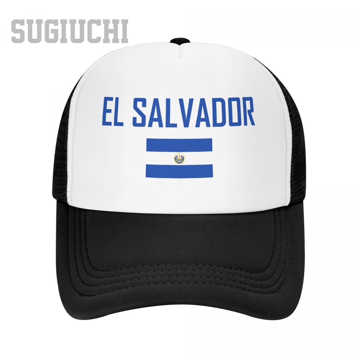 Trucker Cap Mesh - หมวกแก๊ปตาข่ายลายธงและตัวอักษร EL SALVADOR สำหรับผู้ชายและผู้หญิง
