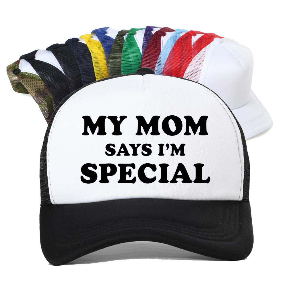 Trucker Cap Mesh - แม่ของฉันบอกว่าฉันเป็นคนพิเศษ หมวกเบสบอลตาข่าย ของขวัญวันเกิดฤดูร้อน หมวกแก๊ปแบบ unisex ปรับได้