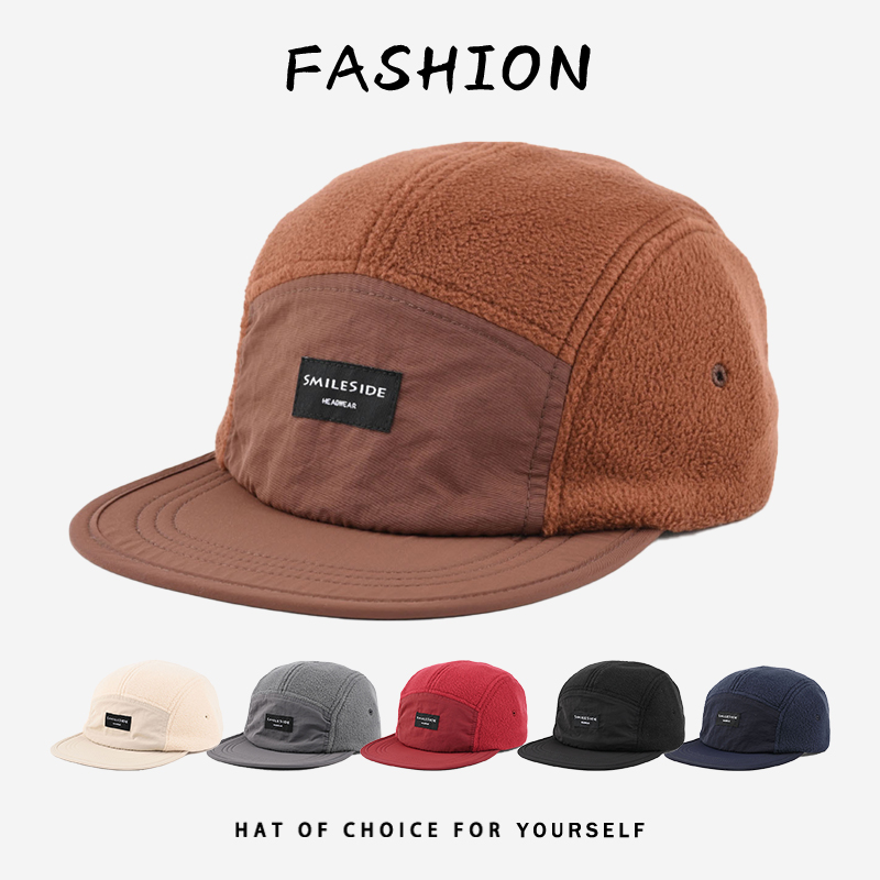 Corduroy Cap 5 Panel - หมวกแก๊ป 5 ชิ้นผ้าฟลีซสำหรับผู้ชายและผู้หญิง หมวกปีกแบนผ้าต่อชิ้น หมวกกันหนาวสำหรับฤดูหนาว กีฬากลางแจ้ง