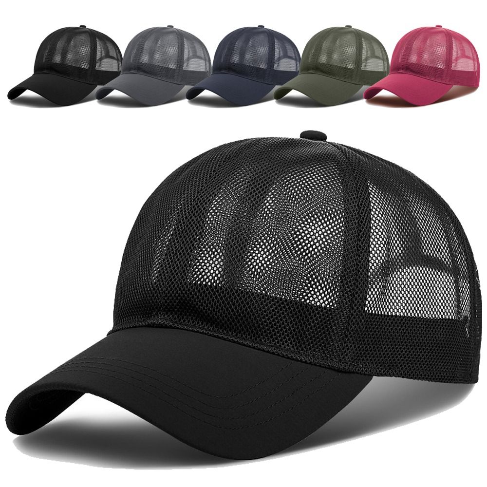 Trucker Cap Mesh - หมวกเบสบอลตาข่ายเต็มใบ ระบายอากาศ แห้งเร็ว หมวกกันแดดกลางแจ้ง ขอบโค้งบางพิเศษ หมวกกีฬาวิ่ง