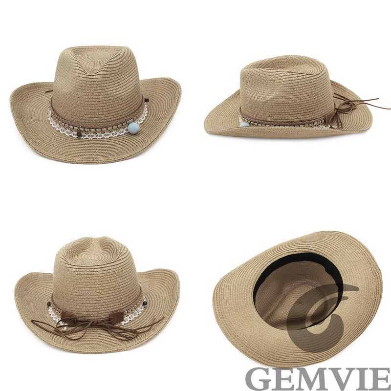 GEMVIE 4 สี หมวกฟางคาวบอยสไตล์ - Cowboy Hat Straw บทวิจารณ์และราคา