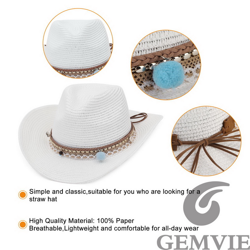 GEMVIE 4 สี หมวกฟางคาวบอยสไตล์ - Cowboy Hat Straw บทวิจารณ์และราคา